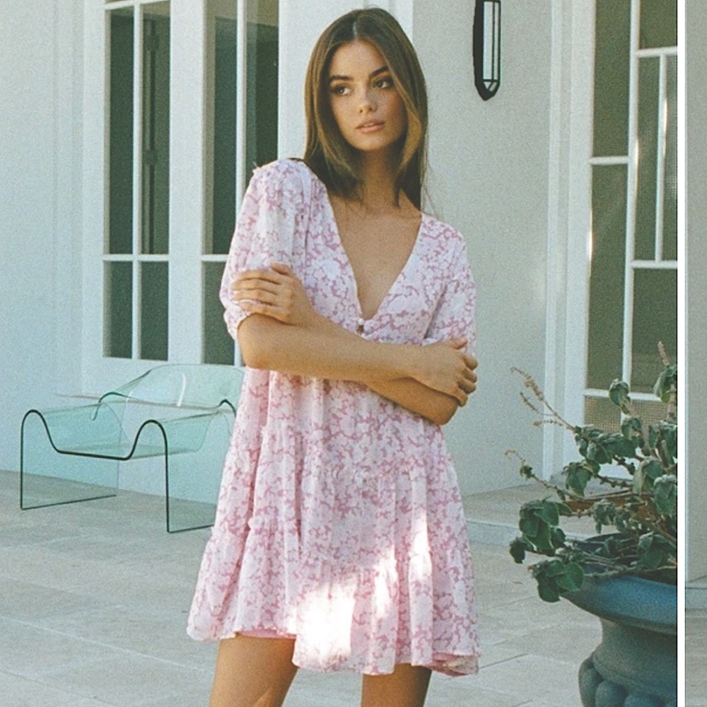 Sabo Skirt NWT Pink Floral Tarelle Mini Dress XS, 0, 2